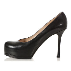 YSL Yves Saint Laurent Tribtoo Leather 80 Pump Heels Shoes Black Women's EU 37